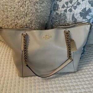 Coach Cream Tote with Gold Chain Straps